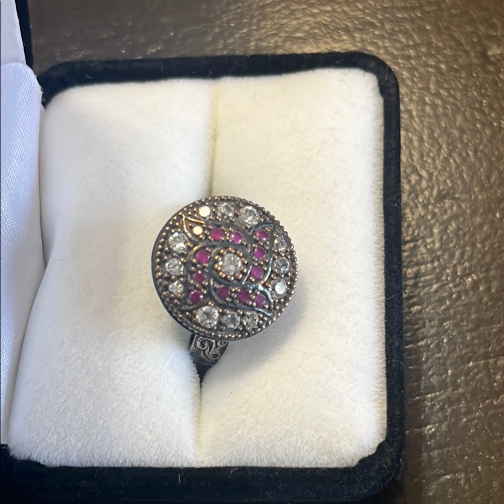 Vintage Ottoman Ring w/ruby and white topaz
